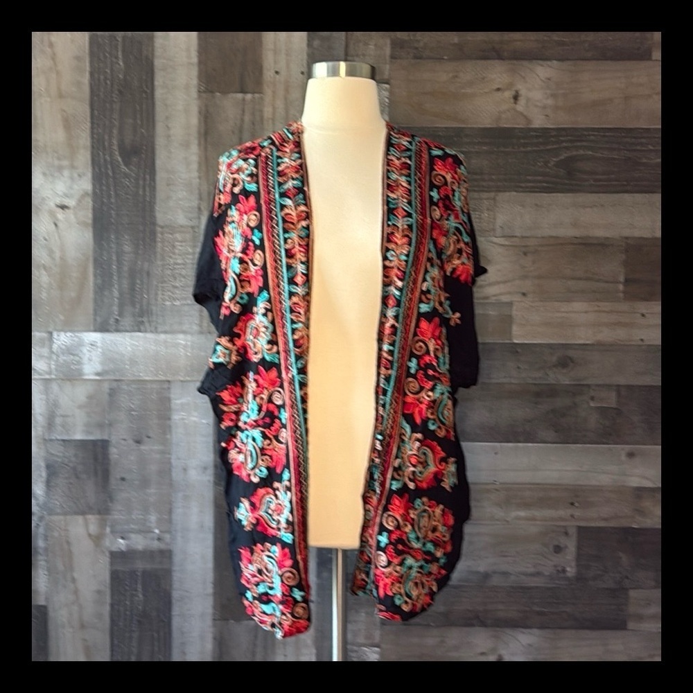 Altar’d State black wrap large floral embroidery fiesta coastal cowgirl western